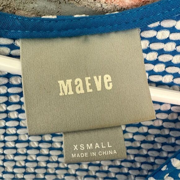 Maeve Anthropologie Fit Flare Textured Polka Dot Dress Women’s XS Blue White - Picture 4 of 8